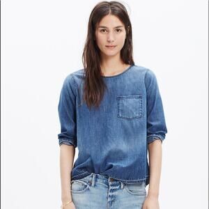 Madewell Drop-Hem Denim Popover Top